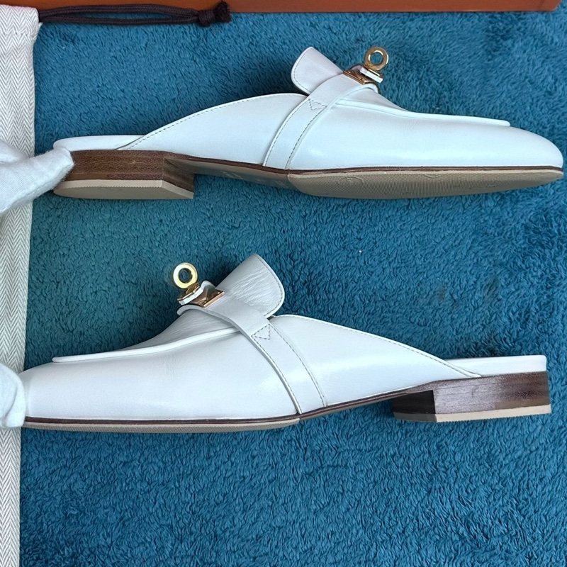 Hermès 愛馬仕oz 穆勒平底包頭拖鞋 白色36碼 附件：塵袋+盒-3