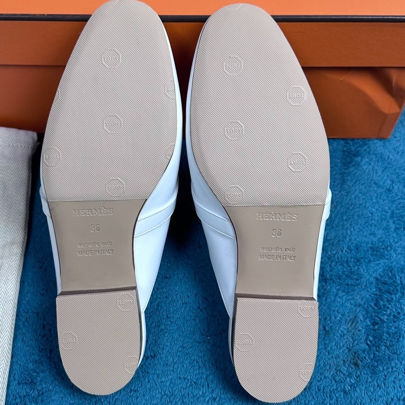Hermès 愛馬仕oz 穆勒平底包頭拖鞋 白色36碼 附件：塵袋+盒-4