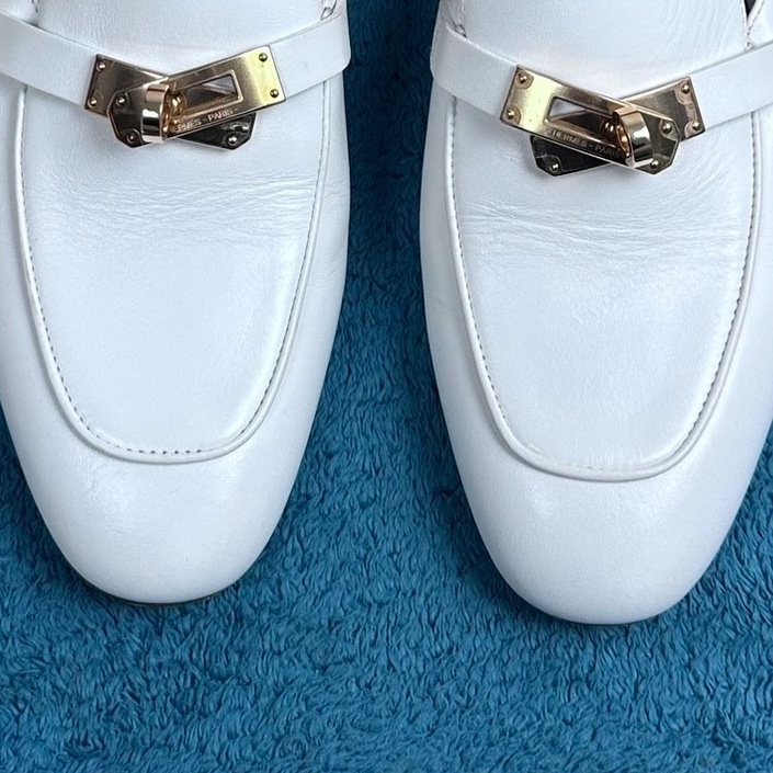 Hermès 愛馬仕oz 穆勒平底包頭拖鞋 白色36碼 附件：塵袋+盒-5
