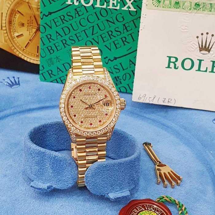 【大眾名錶】ROLEX 勞力士 69158 Datejust 18K女錶 原廠滿天星鑽面盤 原廠鑽圈 大眾名錶B1127-3