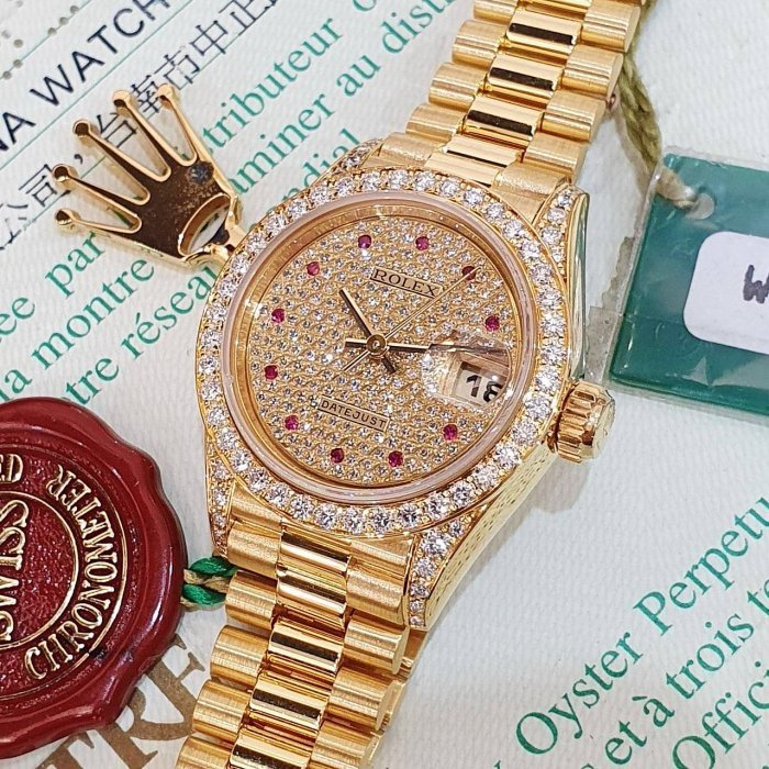 【大眾名錶】ROLEX 勞力士 69158 Datejust 18K女錶 原廠滿天星鑽面盤 原廠鑽圈 大眾名錶B1127-5
