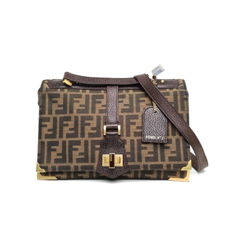 FENDI 老花帆布中古FF斜挎包風琴款