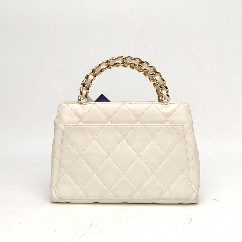 CHANEL 米白色牛皮9開金扣中古kelly手提包龍骨手提-2