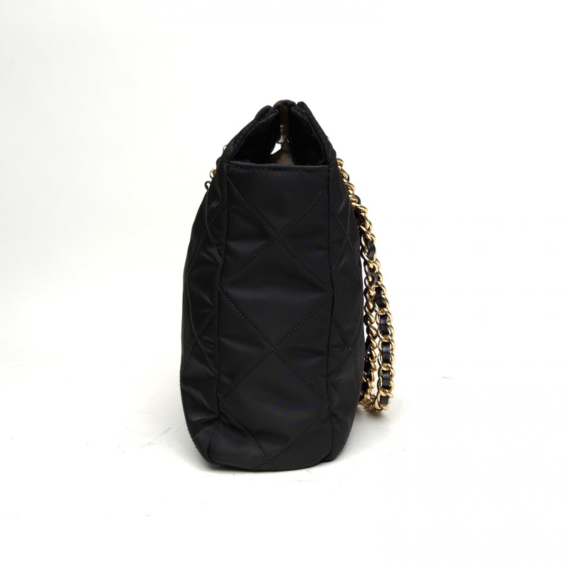 PRADA Chaine再生尼龍托特包黑色尼龍金扣-1