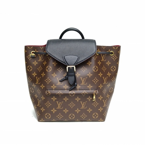 LOUIS VUITTON Montsouris字母Logo掛飾雙肩包小號黑色PVC晶片