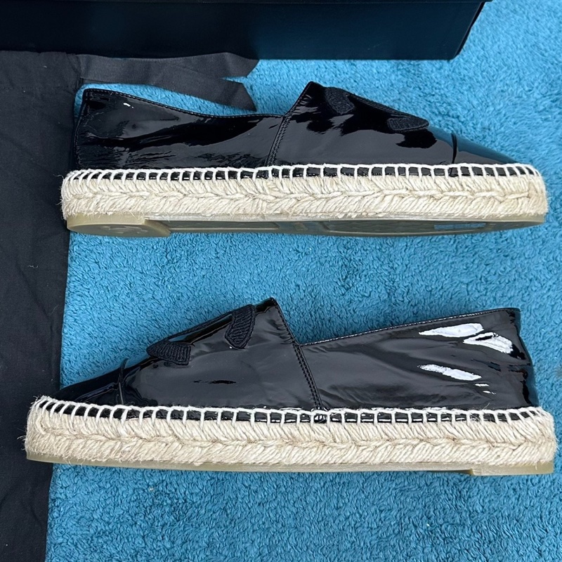 閒置未使用Chanel 漆皮漁夫鞋 黑色 尺碼：38碼 配件：塵袋+盒-2