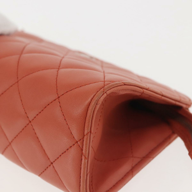 【日本直送】香奈兒 (CHANEL) 絎縫羊皮手拿包 橘色 銀色 CC 認證 144810A-13