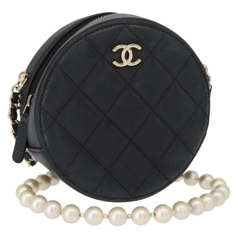【日本直送】香奈兒 (CHANEL) 絎縫羊皮肩包 黑色 金色 CC 標誌 正品 ka1221SAV-0