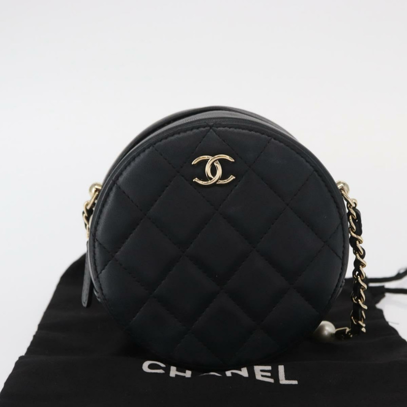 【日本直送】香奈兒 (CHANEL) 絎縫羊皮肩包 黑色 金色 CC 標誌 正品 ka1221SAV-11