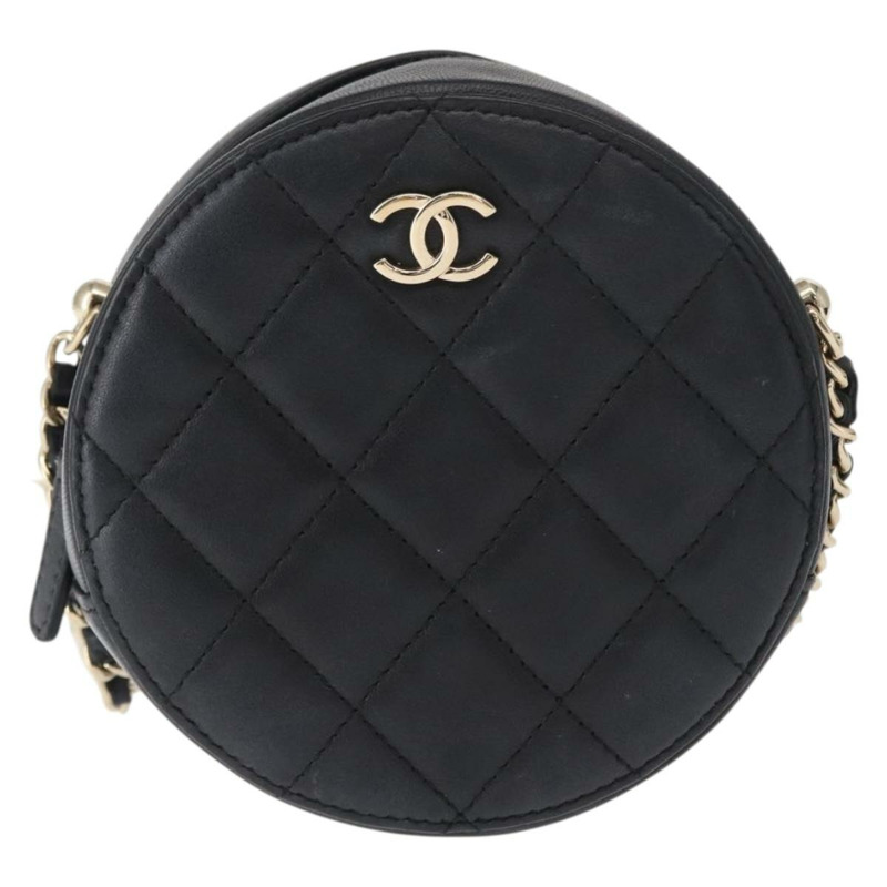 【日本直送】香奈兒 (CHANEL) 絎縫羊皮肩包 黑色 金色 CC 標誌 正品 ka1221SAV-12