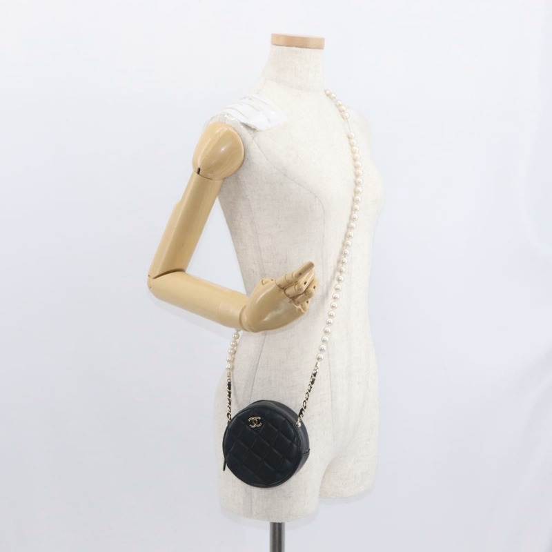 【日本直送】香奈兒 (CHANEL) 絎縫羊皮肩包 黑色 金色 CC 標誌 正品 ka1221SAV-23