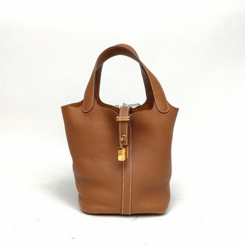 HERMES Picotin菜籃子18金棕色TC皮Y刻金扣