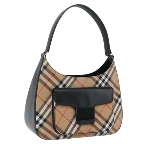 Burberrys Nova 格紋帆布單肩包 米色 銀色 正品 am10747V