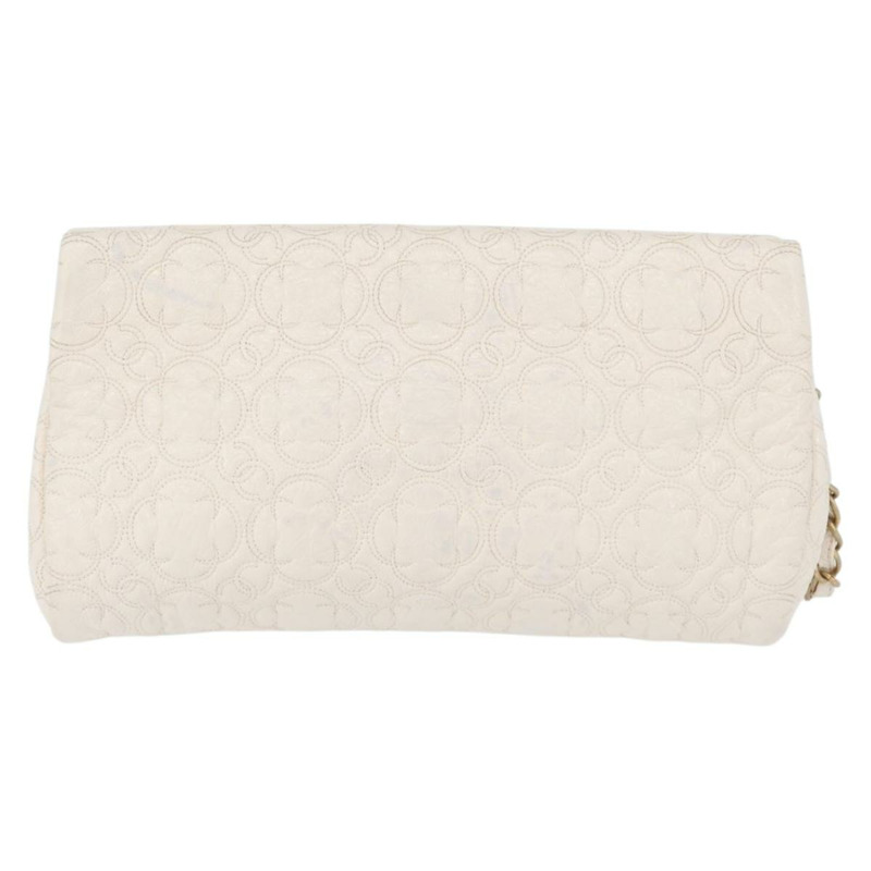 【日本直送】香奈兒 Icon 手拿包 漆皮 白色 金 CC 認證 172502A-1