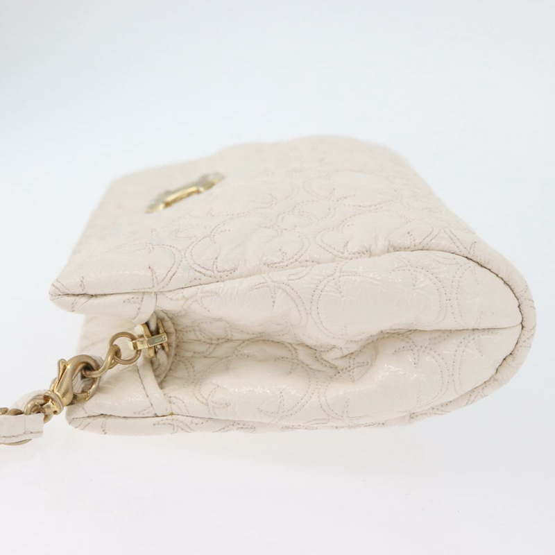 【日本直送】香奈兒 Icon 手拿包 漆皮 白色 金 CC 認證 172502A-4