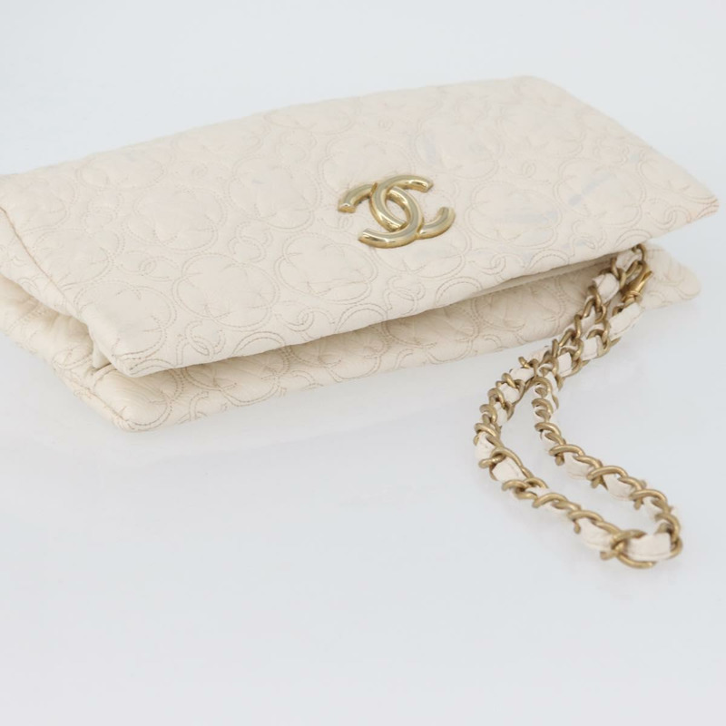 【日本直送】香奈兒 Icon 手拿包 漆皮 白色 金 CC 認證 172502A-5