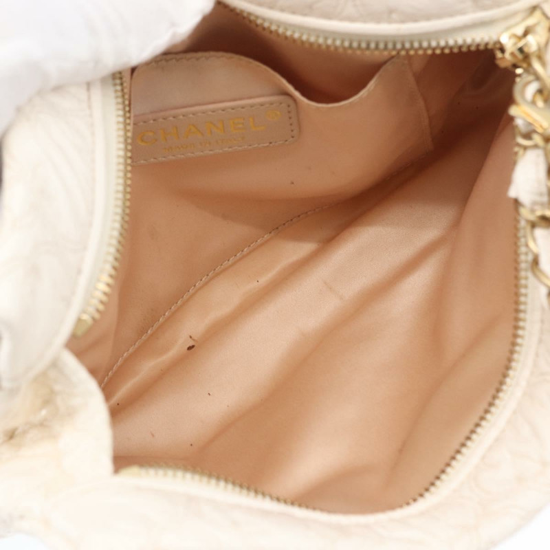 【日本直送】香奈兒 Icon 手拿包 漆皮 白色 金 CC 認證 172502A-9