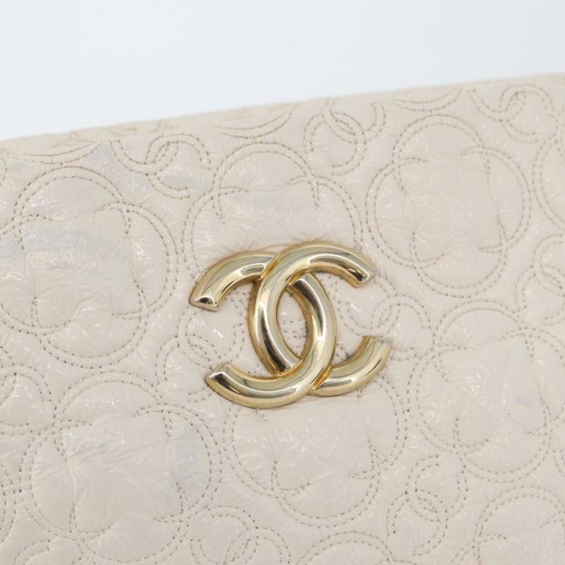 【日本直送】香奈兒 Icon 手拿包 漆皮 白色 金 CC 認證 172502A-18