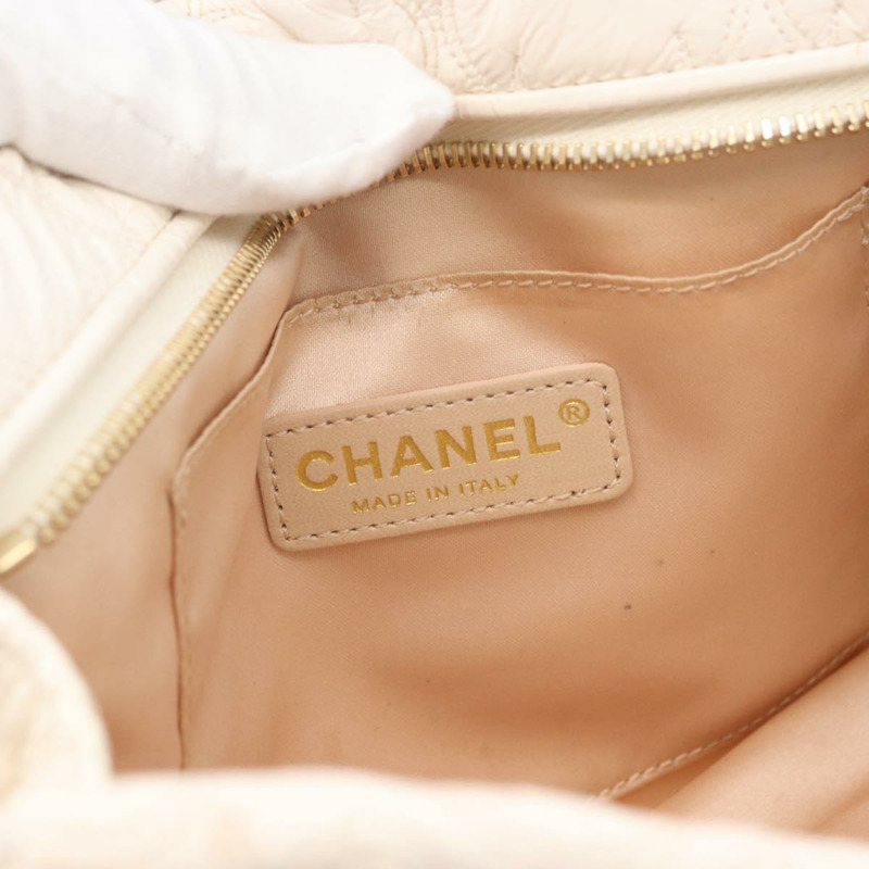 【日本直送】香奈兒 Icon 手拿包 漆皮 白色 金 CC 認證 172502A-19