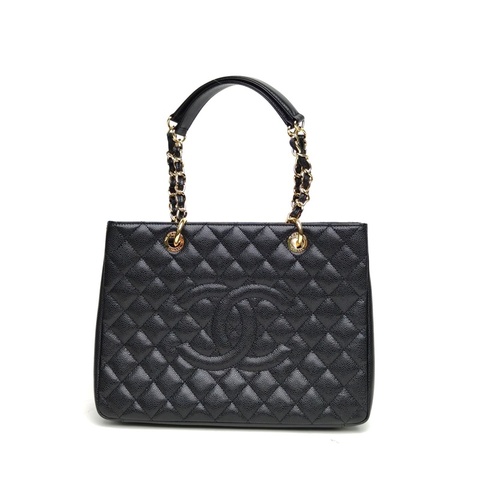 CHANEL GST購物袋小號黑色荔枝牛皮20開金扣