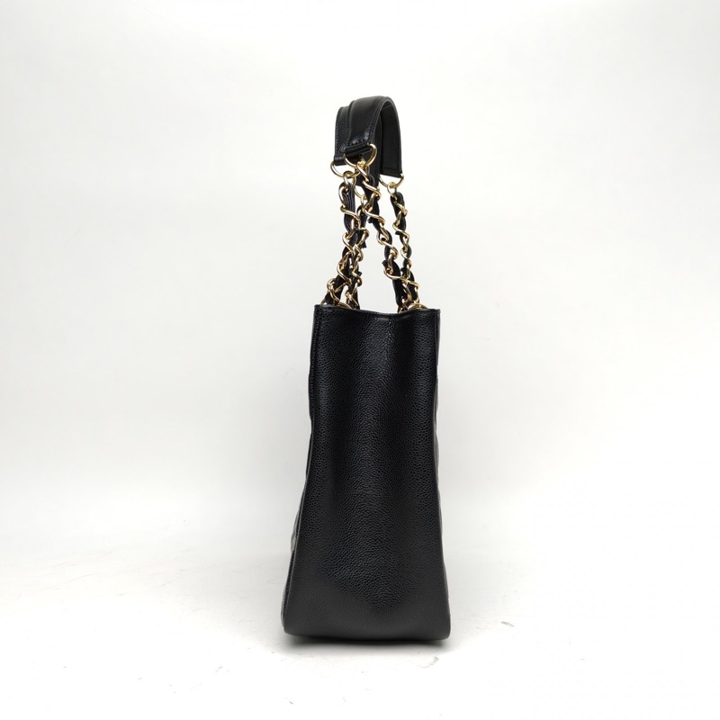 CHANEL GST購物袋小號黑色荔枝牛皮20開金扣-1