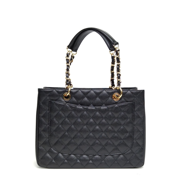 CHANEL GST購物袋小號黑色荔枝牛皮20開金扣-2