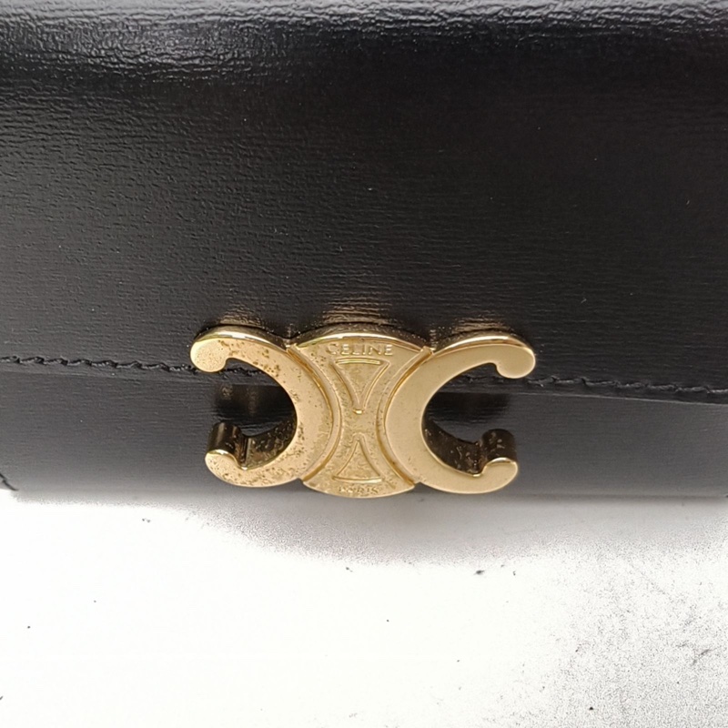 CELINE 黑色牛皮錢包三折-4
