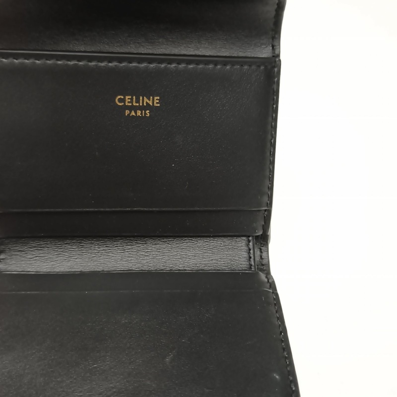CELINE 黑色牛皮錢包三折-5