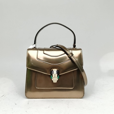 BVLGARI SerpentiForever風琴蛇頭包小號金色牛皮