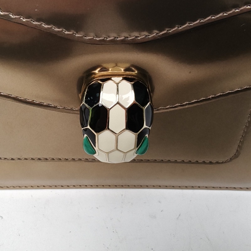 BVLGARI SerpentiForever風琴蛇頭包小號金色牛皮-4