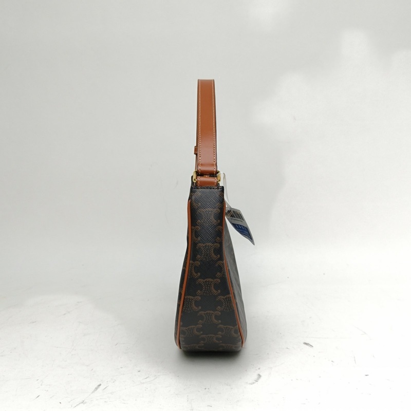 CELINE AVA豌豆包腋下包中號凱旋門印花褐色PVC金扣-1