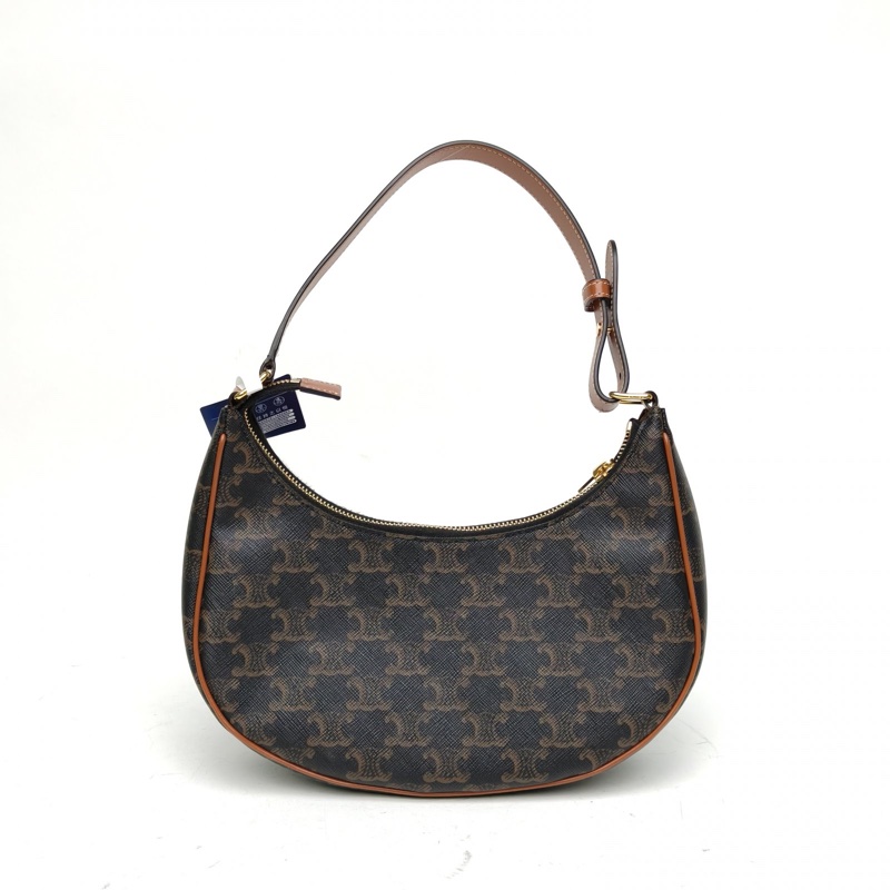 CELINE AVA豌豆包腋下包中號凱旋門印花褐色PVC金扣-2