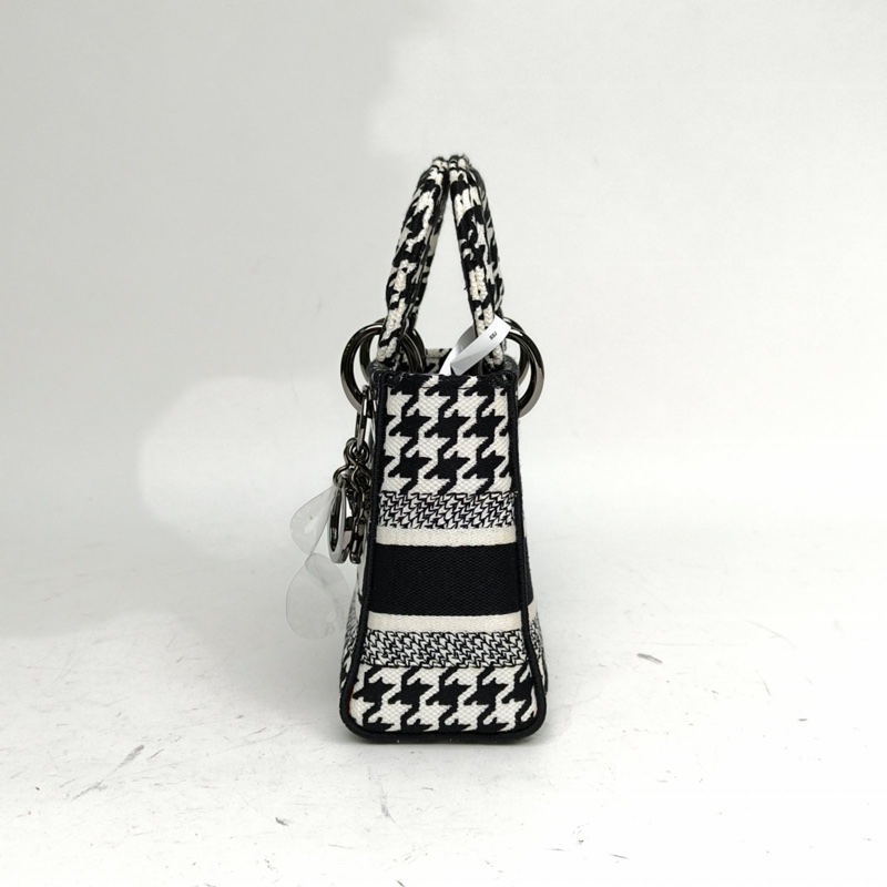 DIOR LadyDior戴妃包三格黑白千鳥格帆布鎢鋼扣2022-1