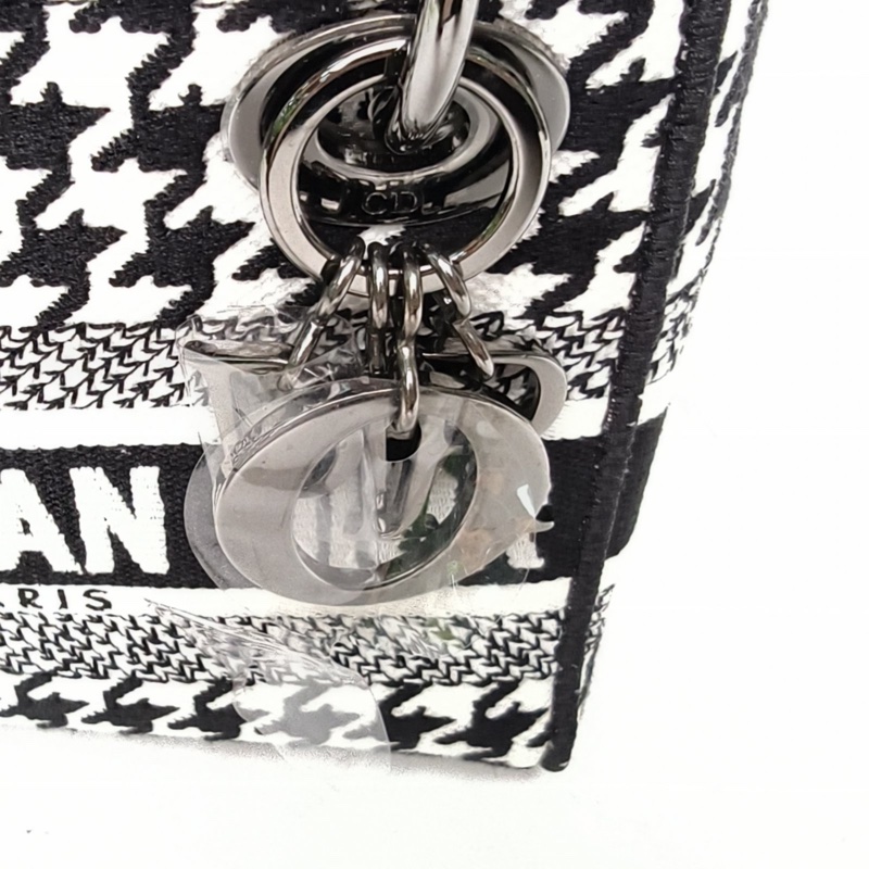 DIOR LadyDior戴妃包三格黑白千鳥格帆布鎢鋼扣2022-4