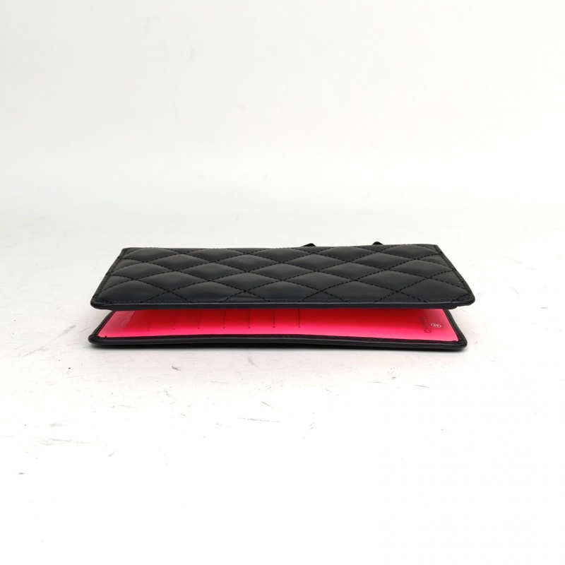 CHANEL 中古康鵬長款翻蓋錢包黑色牛皮20開銀扣-3