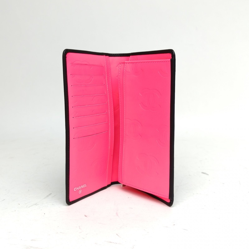 CHANEL 中古康鵬長款翻蓋錢包黑色牛皮20開銀扣-4