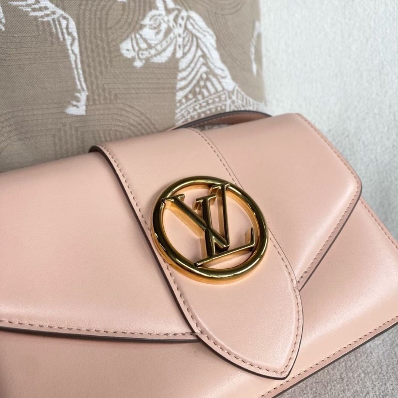 LV全皮Pont9郵差包 芯片款 粉色 金扣 牛皮23*15*7  95新 配件塵袋-8