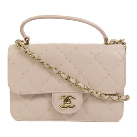 CHANEL 牛皮皮革Handle Flap金扣手挽肩背兩用袋