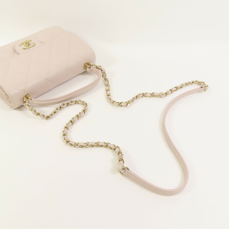 CHANEL 牛皮皮革Handle Flap金扣手挽肩背兩用袋-4