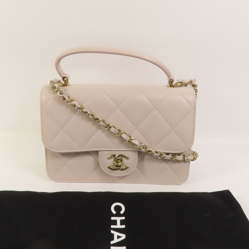 CHANEL 牛皮皮革Handle Flap金扣手挽肩背兩用袋-9