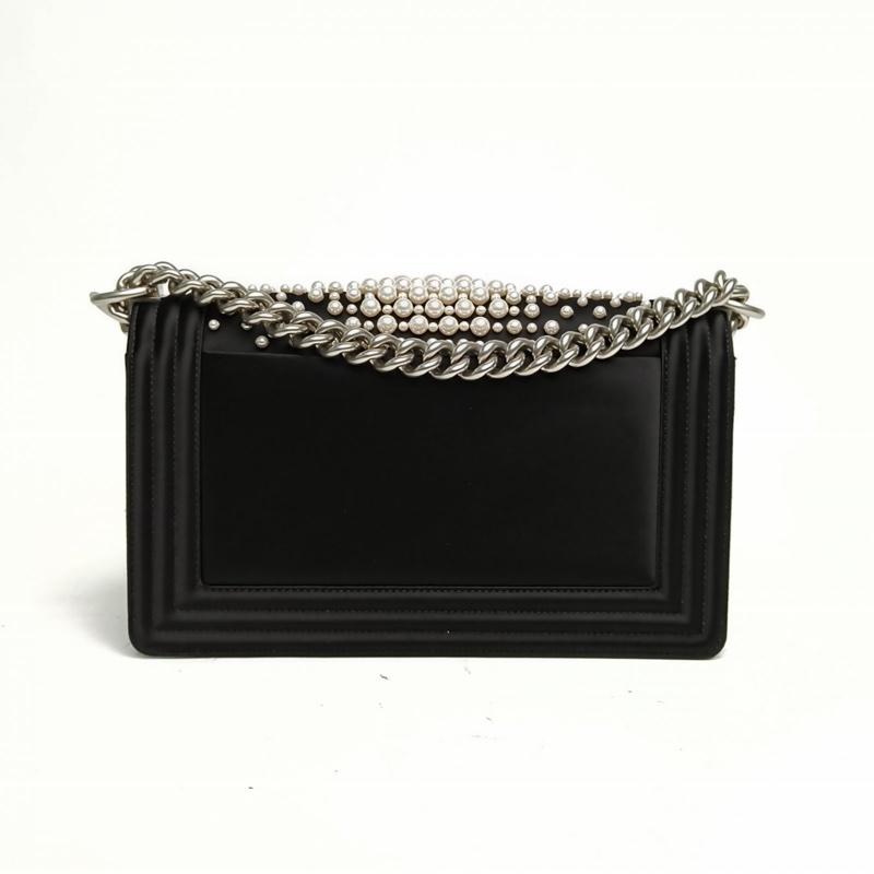 CHANEL Leboy中號25cm黑色緞面21開銀扣-2