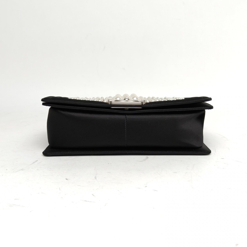 CHANEL Leboy中號25cm黑色緞面21開銀扣-3