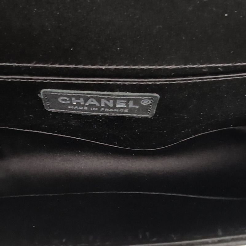 CHANEL Leboy中號25cm黑色緞面21開銀扣-5