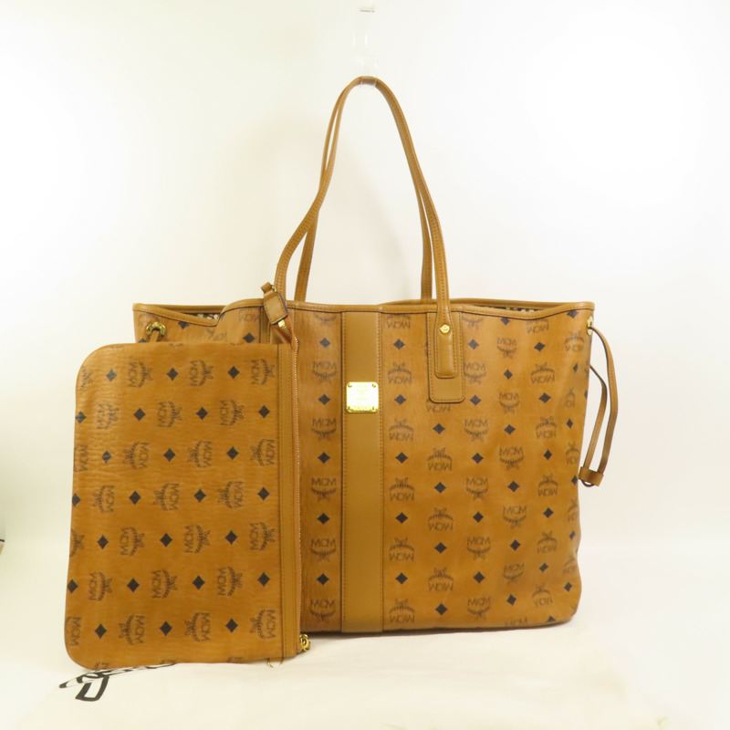 MCM 塗層帆布Tote Bag金扣肩背袋-9