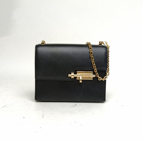 HERMES Verrou手槍包插銷包17黑色Tadelakt皮Y刻金扣