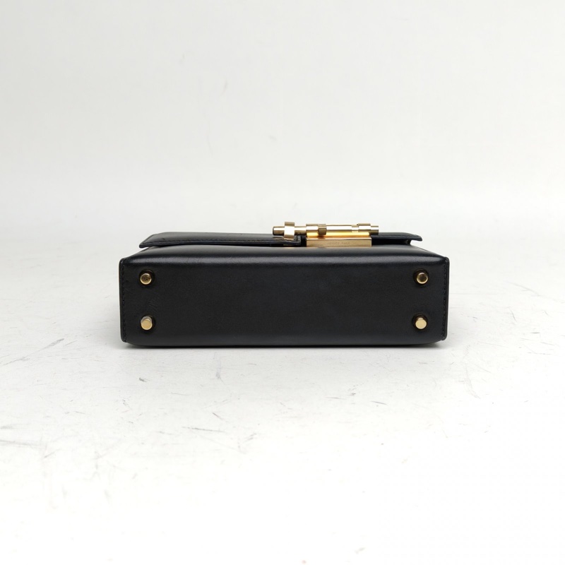 HERMES Verrou手槍包插銷包17黑色Tadelakt皮Y刻金扣-3