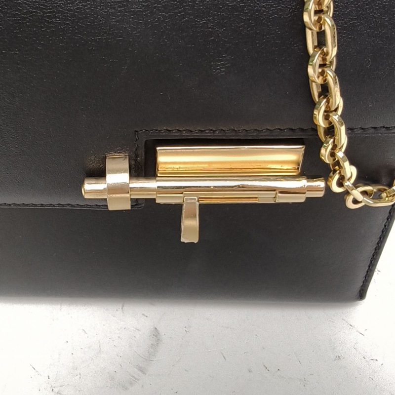 HERMES Verrou手槍包插銷包17黑色Tadelakt皮Y刻金扣-4