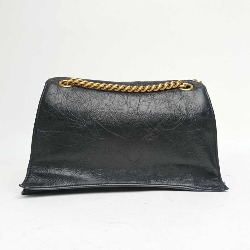 BALENCIAGA CRUSH沙漏復古做舊手提單肩包中號黑色牛皮金扣-2