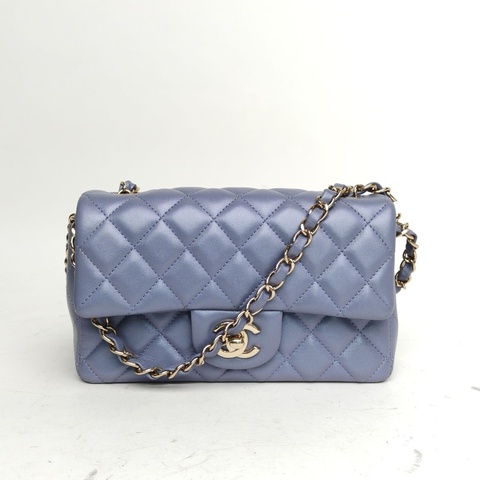 CHANEL CF口蓋包大Mini20cm藍色羊皮晶片開金扣