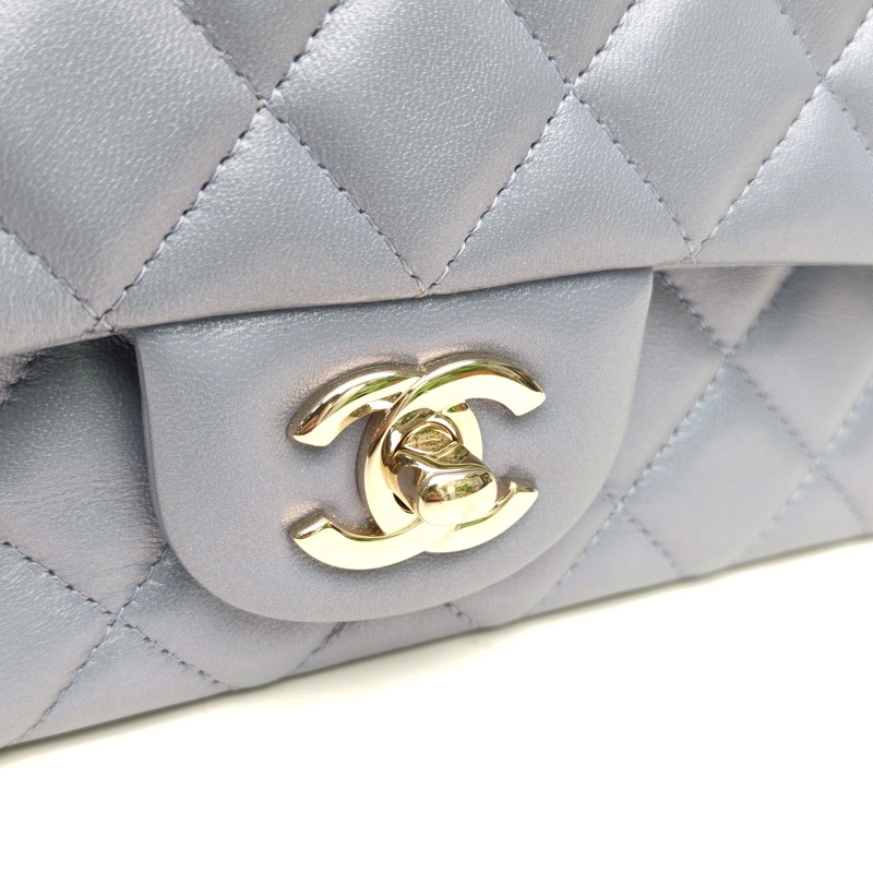 CHANEL CF口蓋包大Mini20cm藍色羊皮晶片開金扣-4